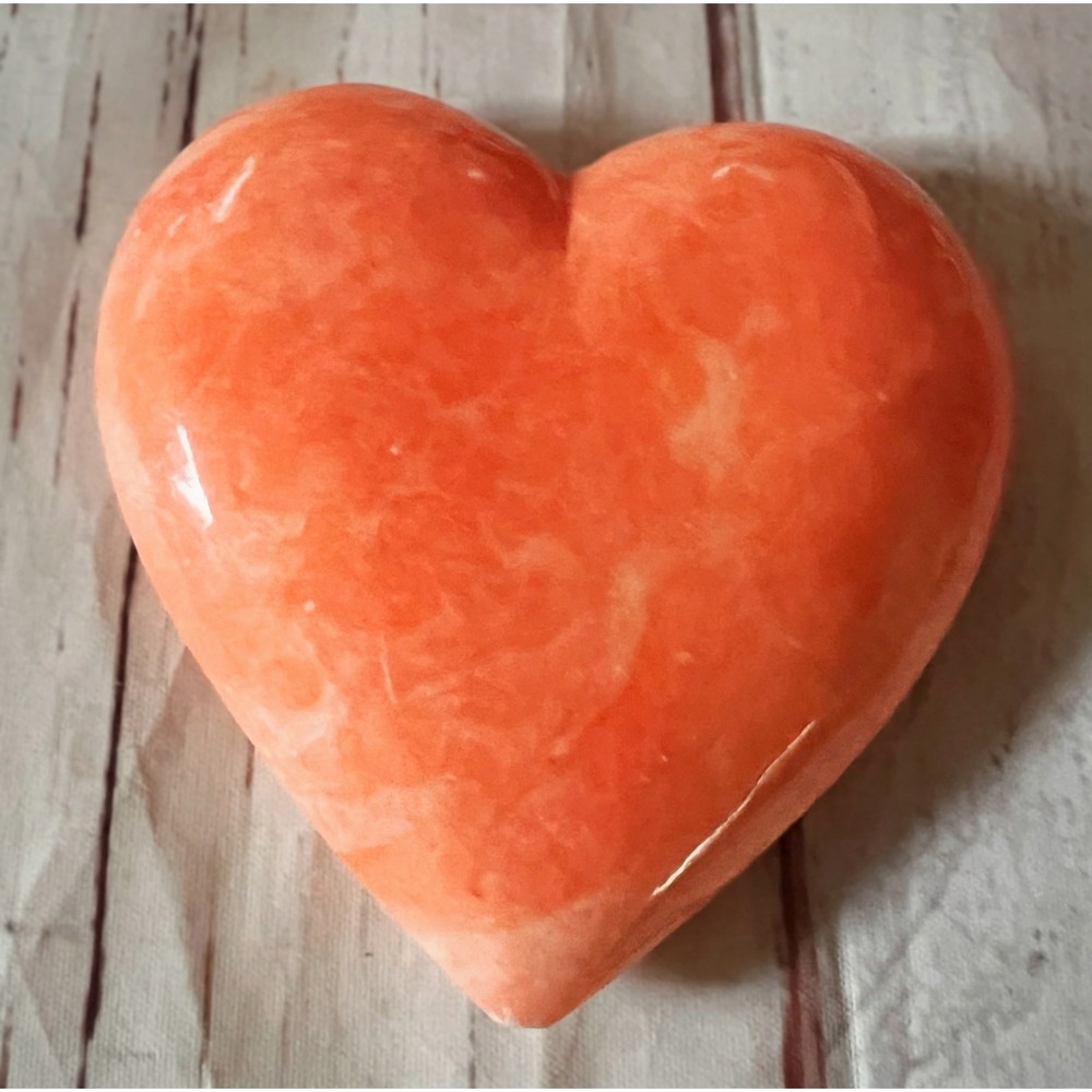 Vintage Schmid Brothers Italian Alabaster Heart Paperweight Orange Stone Italy